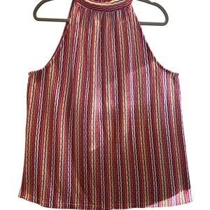 LOFT Halter Tank Top Womens 2XL Multicolor Striped Pointelle High Neck